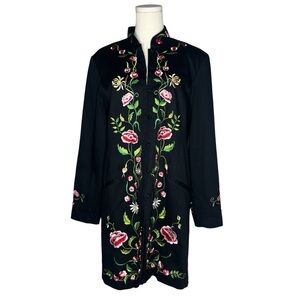 Vintage Victor Costa Occasion Black Floral Embroidered Longline Jacket Formal
